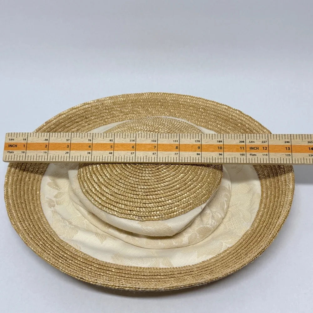 Betmar New York Womens Straw Sun Hat Cream Floral Jacquard Wide Brim New